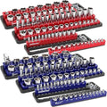Magnetic Socket Holder Organizer Set: 6-Piece Detachable 1/2 3/8 1/4 Drive Sockets Storage Tray Magnetic Socket Organizer Tool Box Drawer Tool Box Organizers Storage Metric SAE (Sockets Not Included) - style: 6-Piece Trays w/ Base (Holds 143)