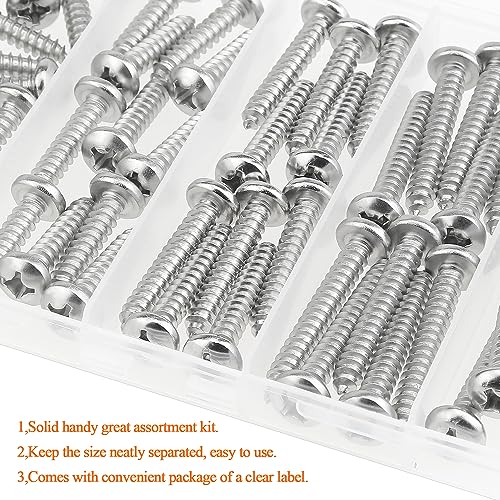 #12 x 3/4" 1" 1-1/4" 1-1/2" 2" Wood Screws Set, HELIFOUNER 51 Pieces Phillips Pan Head Self-Tapping Screws Assortment Kit, Phillips Pan Head Wood Screws, 304 Stainless Steel - size: #12