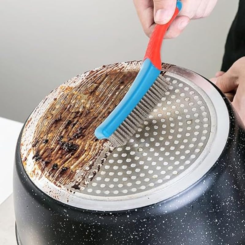 Stainless Steel Wire Brush, Home Kitchen Cleaning Brushes for Removing Rust, Sludge, Dirt Concrete with Rubber Covered Handle (Blue) - color: Blue