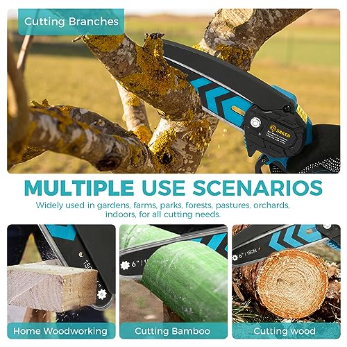 Saker Mini Chainsaw,6 Inch Electric Chainsaw Cordless with 2 Batteries Blue - color: 6 Inch Blue