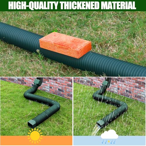 2 Pack Rain Gutter Downspout Extensions, Upgraded Flexible Drain Down Spout Extender for Rain Water Drainage, Each Extendable from 20" to 66", Combine to 10 ft with Connector(Green) - color: 2 Pack Green