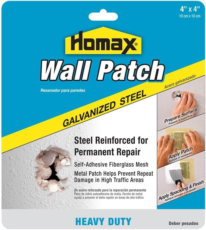 Homax 41072055048 Galvanized Steel Wall Patch, 4"x4", Heavy Duty Patch (Pack of 6) - size: 4x4 in. (Pack of 6), style: Heavy Duty Steel