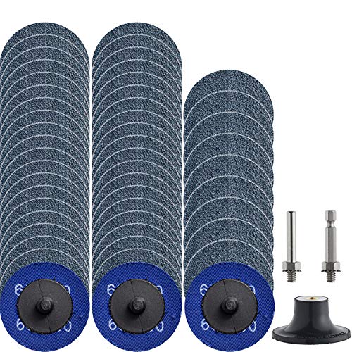 Miroku 50Pcs P60 2-inch Quick Change Discs Set, Zirconia Sanding Discs with 1/4" Holder, for Die Grinder Surface Prep Strip Grind Polish Finish Burr Rust Paint Removal - style: P60
