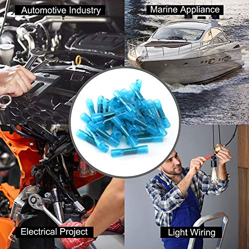 100PCS Heat Shrink Butt Wire Connectors 16-14 AWG, Insulated Waterproof Electrical Wire Connectors Automotive Marine Grade Wire Crimp Terminals Butt Splices, Ideal for Boat, Truck, Blue - size: Blue 100 PCS