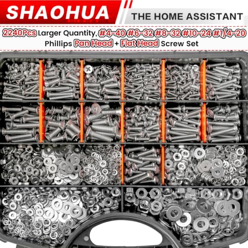 Phillips Pan & Flat Head Machine Screws Assortment Kit, 2242Pcs - size: N. #4-40#6-32#8-32#10-24#1/4-20
