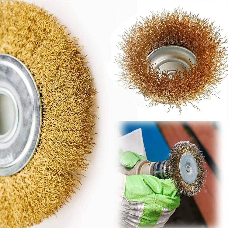 Wire Brush Wheel Cup Brush Set, 12 Pack Coarse Crimped Brass 1/4 Inch Shank Wire Wheel for Drill Attachment