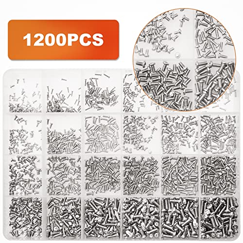 1200Pcs Phillips Pan Head Small Machine Scews,Tiny Screw,Small Bolts Pan Head Screw,Mini Screw Assortment Kit for Eyeglasses,Watches,Clocks,Mobile Phone