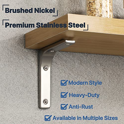 SAYAYO Wall Shelf Bracket 4 Inch, Stainless Steel Heavy Duty L Bracket - color: Brushed Nickel, size: 4 x 4 Inch (4 PCS)