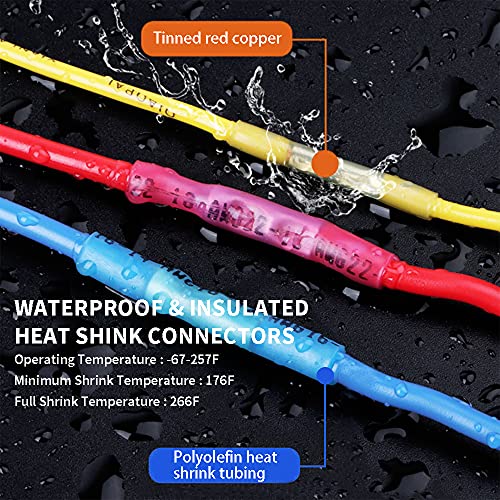 Heat Shrink Butt Connectors, 12-10 AWG Waterproof Crimp Terminals Electrical Wire Connectors Splice for Marine, Cable, Wiring - size: 12-10 AWG (Yellow)