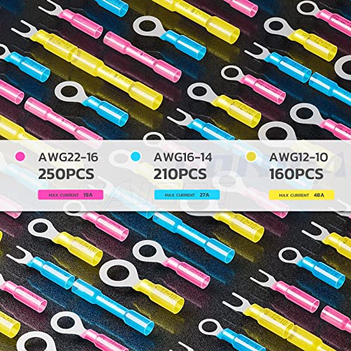 haisstronica 620PCS Heat Shrink Wire Connectors, 22-10 AWG, 3Colors/24Sizes - size: 620