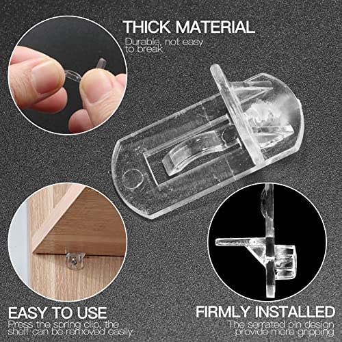 10pcs Locking Shelf Support Pegs, 8mm Shelf Pins Clear Shelf Clips Plastic Shelf Pegs for Shelves, 8mm Peg x 1-3/16" Thick Shelf - size: 8mm Pins