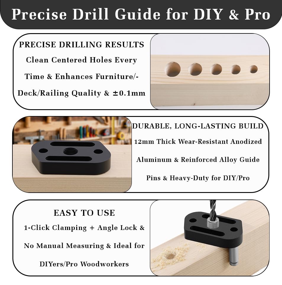 Self Centering Doweling Jig with 8 Drill Bushings(3-10mm) Handheld Jig - color: Light Black