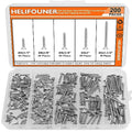 #4 x 1/2" 5/8" 3/4" 1" 1-1/4" Wood Screws Set, HELIFOUNER 200 Pieces Phillips Countersunk Head Self-Tapping Screws Assortment Kit, Phillips Flat Head Wood Screws, 304 Stainless Steel - size: #4