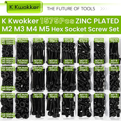 M2 M3 M4 M5 Hex Socket Bolt & Nut Assortment Kit, 1574Pcs - size: H. M2 M3 M4 M5