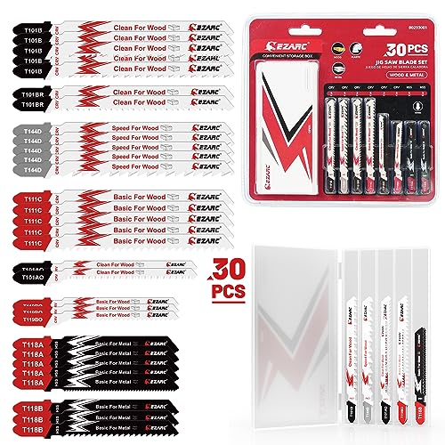 EZARC 30PCS Jigsaw Blades Set, Assorted T-Shank for Wood, Plastic and Metal - size: Mix Pack-30PC
