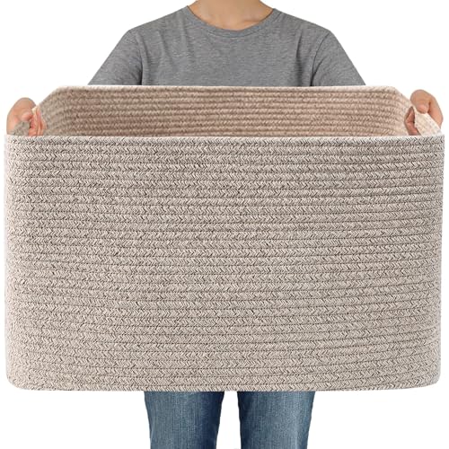 JMvicyroam 65L Large Woven Cotton Rope Blanket Basket, Oatmeal - color: Oatmeal, size: 65L