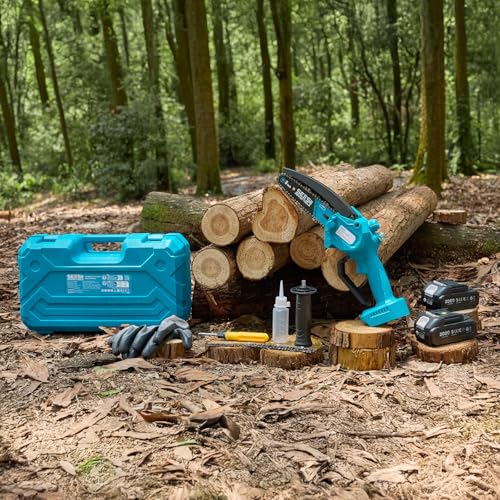 SEESII 6 Inch Mini Electric Chainsaw Cordless Battery Powered - color: Slate Blue