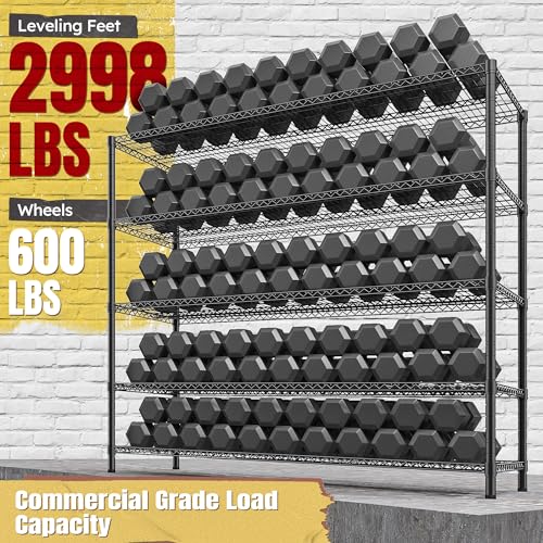 REIBII 85.7"H 5-Tier Garage Shelving with Wheels&Feet, Adjustable, 2998 lbs - size: 5-Tier,55.5" W X 85.7" H X 24.2" D
