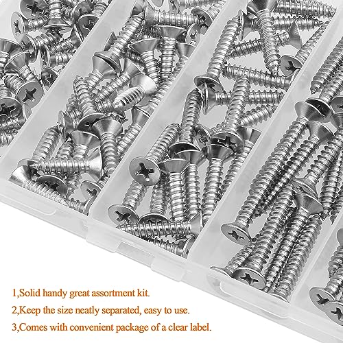 #10 x 1/2" 3/4" 1" 1-1/4" 1-1/2" Wood Screws Set, HELIFOUNER 110 Pieces Phillips Countersunk Head Self-Tapping Screws Assortment Kit, Phillips Flat Head Wood Screws, 304 Stainless Steel - size: #10