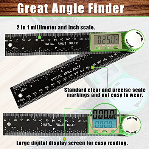 Digital Angle Finder Protractor, 2-in-1 Miter Saw, 7 Inch/200mm ABS Ruler, High Accuracy Measuring Tool for Woodworking, Metalworking, Carpenter, Construction - color: Green