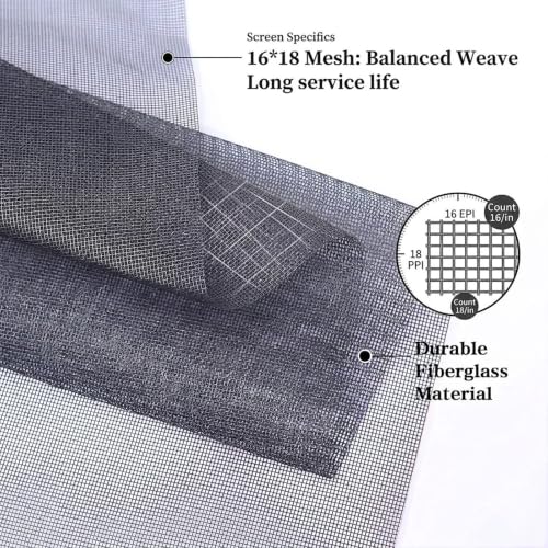 Window Screen & Screen Door Repair Kit (48"x118") - Fiberglass Mesh Replacement with 10M Spline, Rolling Tool, Clips, Cutter & Measuring Tape, Gray