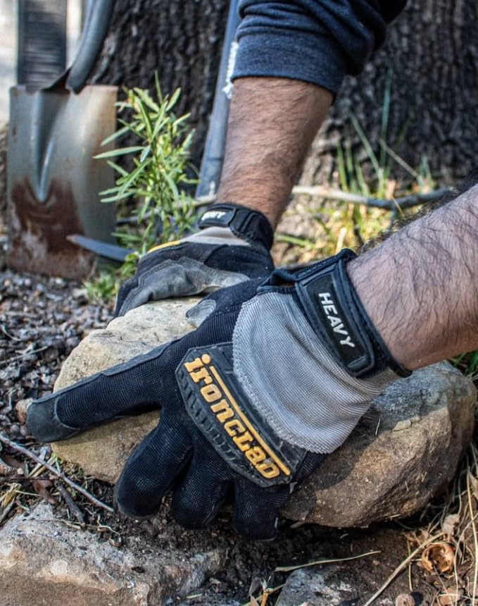 Ironclad Heavy Utility Work Gloves HUG, High Abrasion Resistance, Performance Fit, Durable, Machine Washable, (1 Pair), LARGE, Black & Grey - size: Large