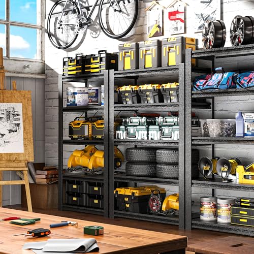 78" H Garage Shelves, Garage Shelving Heavy Duty, 3000Lbs 5 Tier Adjustable Garage Storage Shelves Suitable for Warehouse, Basement, Workshop,Require Assembly, 18" D*48" W *78" H(Black) - color: Black, size: 17.99"D*47.24"W*77.95"H