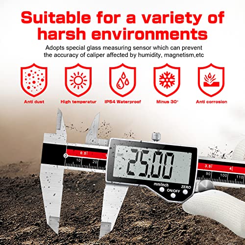 Qfun 6 Inch Digital Vernier Caliper Metal Metric Precision Measuring Tools | IP54 Waterproof ,Large LCD Screen & Auto-Off,Inch/Millimeter/Fraction Measurement Micrometer for Jewelry Engineer Carpenter