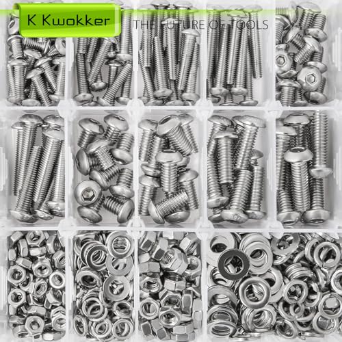 M3 M4 M5 M6 Nuts and Bolts Assortment Kit 20 Size 8MM to 25MM 304 Stainless Steel Hex Button Head Cap Metric Machine Screws, 1160Pcs Silver Bolts and Nuts Kit with Lock Washers for Screws - size: J. M3 M4 M5 M6