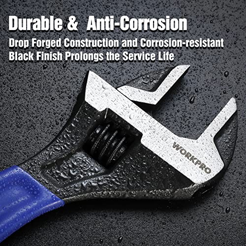 WORKPRO 10-Inch Adjustable Wrench, Cr-V Steel Wide Jaw Black Oxide Wrench - color: Blue, size: 10-Inch