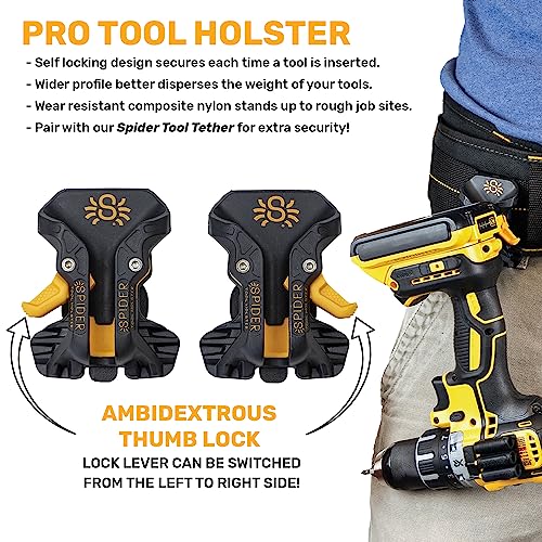 Spider Tool Holster Pro, Self-Locking Drill Holster, Clips to Any Belt