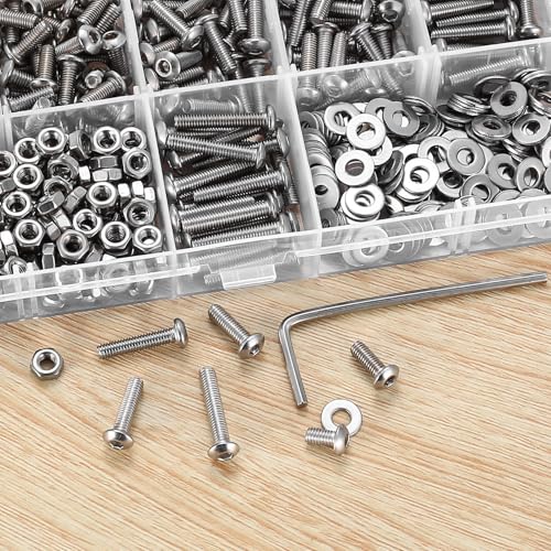 570 Pcs M3 Screws Kit, M3 Machine Screws and Nuts and Washers Set, Assorted Button Head Socket Cap Screws Nuts and Bolts Assortment Kit, Stainless Steel Metric Screw Assortment, Fully Threaded - size: M3