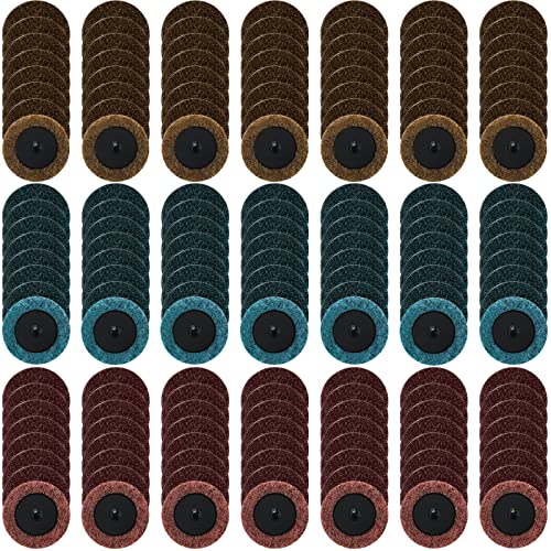 Macarrie 150 Pcs 2 Inch Surface Conditioning Sanding Discs Quick Change Fine Medium Coarse Sanding Pads Die Grinder Accessories for Surface Strip Grind Polish Burr Finish(Aluminum Oxide) - color: yellow,red,blue