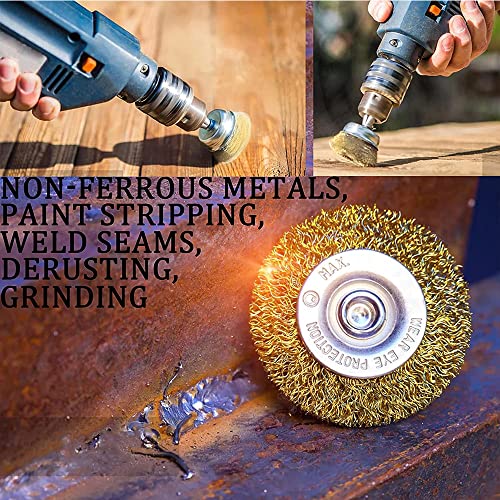 Wire Brush Wheel Cup Brush Set, 12 Pack Coarse Crimped Brass 1/4 Inch Shank Wire Wheel for Drill Attachment
