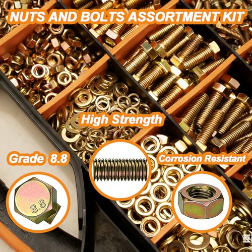 1460PCS Nuts and Bolts Assortment Kit - M4 M5 M6 M8 Grade 8.8 Bolts with Nuts & Washers - Heavy Duty Hex Head Bolts Assortment for Automotive Repair, Machinery, Furniture - Zinc Plated - size: 1460PCS M4 M5 M6 M8