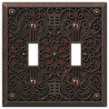 Amerelle 65TTDB Filigree Wallplate, 2 Toggle, Cast Metal, Aged Bronze, 1-Pack