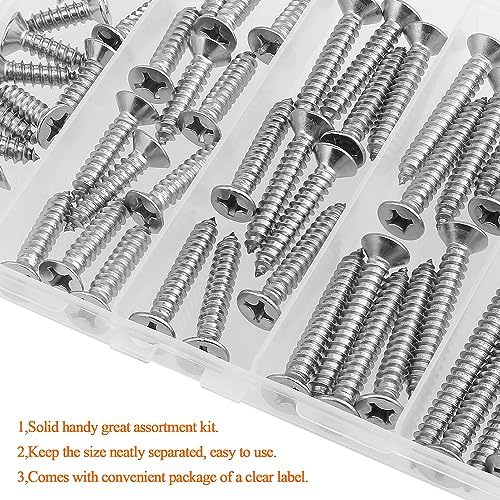 #12 x 3/4" 1" 1-1/4" 1-1/2" 2" Wood Screws Set, HELIFOUNER 54 Pieces Phillips Countersunk Head Self-Tapping Screws Assortment Kit, Phillips Flat Head Wood Screws, 304 Stainless Steel - size: #12