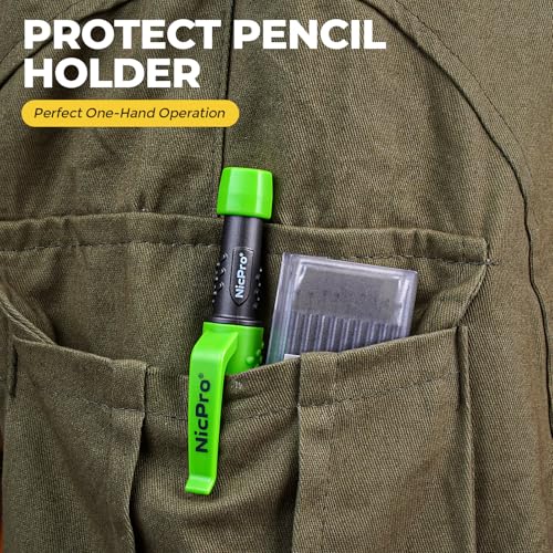 Nicpro Carpenter Pencil with Sharpener & Holster, Construction Pencil-Black - color: Black with Green