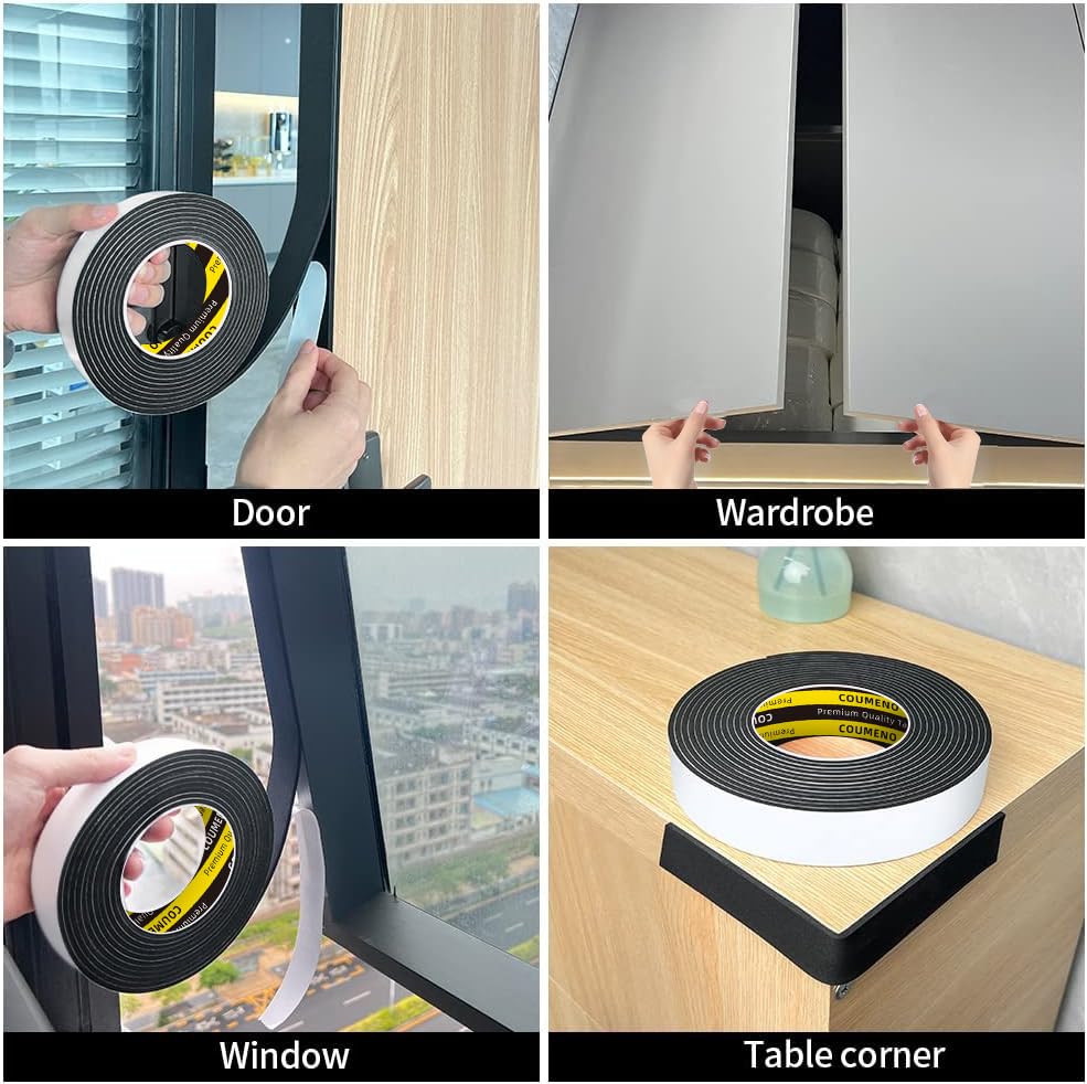Black Foam Tape Weather Stripping Sealing Sponge,1.2in x 9.84FT - color: Black, size: 1.2in x 9.84FT