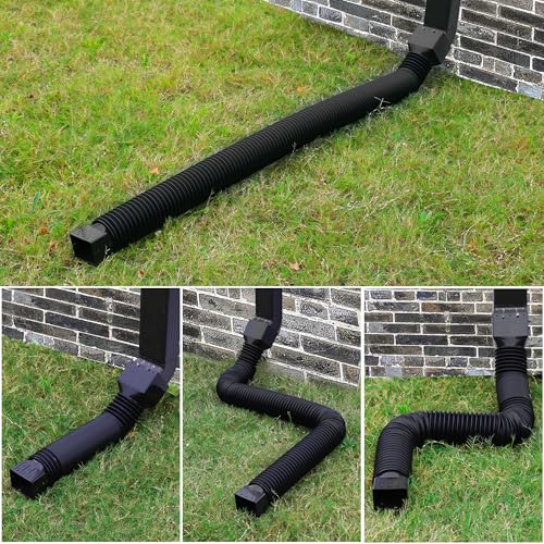 2 Pack Rain Gutter Downspout Extensions, Upgraded Flexible Drain Down Spout Extender for Rain Water Drainage, Each Extendable from 20" to 66", Combine to 10 ft with Connector(Black) - color: 2 Pack Black