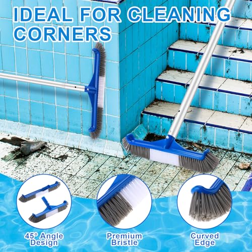 Potchen 3 Pcs Pool Cleaning Kit with Hand Skimmer Net, 17.5" Brush - style: 17.5" Brush