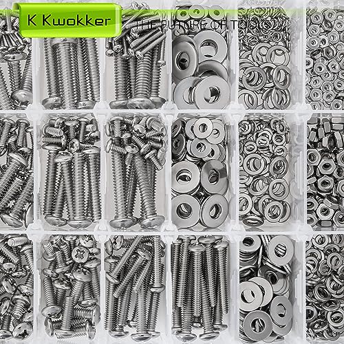 1059Pcs Nuts and Bolts Assortment Kit Phillips Pan Head #2-56#4-40#6-32#8-32#10-24#12-24 Machine Screws, K Kwokker 26 Sizes 304 Stainless Steel Screws Nut and Bolt Assortment with Screw Organizer - size: A. #2-56 - #12-24
