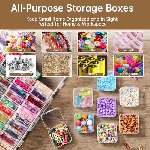 Bead Organizer Box, 120 Pack Small Clear Storage Boxes with Labels, Large Travel Craft Case with Handle, Mini Plastic Containers for Jewelry Making Diamonds DIY Pony Bracelet Screws Seeds Small Parts - size: 2 Pack 120 Pcs