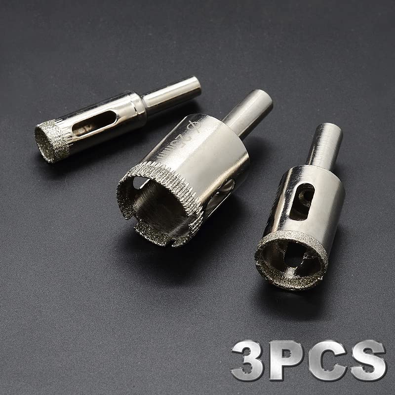 Diamond Hole Saw Set of 3, Glass Hole Saw Drill Bit Kit Suitable for Ceramic Glass Tile Porcelain Marble (12, 19, 25mm) - size: 3 in 1 | 12,19,25mm