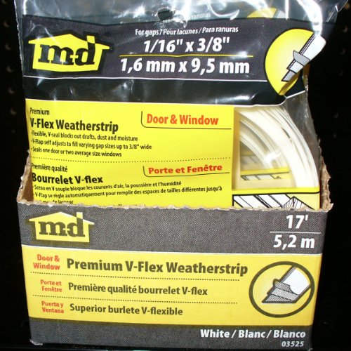 M-D Building Products 3525 M-D 0 V-Flex Weather-Strip with Adhesive Back, 17 Ft L X 7/8 in W, Polypropylene, White (Pack of 12) - size: 1 Count (Pack of 12)