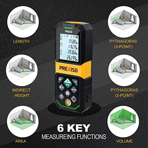 PREXISO Laser Measuring Tool Rechargeable, 265Ft Green Laser Distance Meter