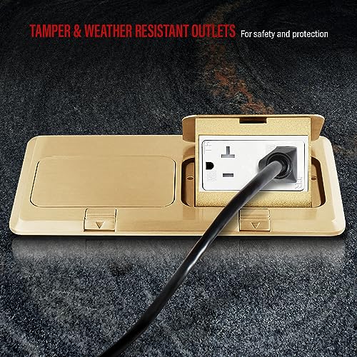ENERLITES Dual Pop-Up Floor Box Kit 8.68“ x 4.75” with 20A Outlet, Brass - color: Brass 8.68 X 4.75 in