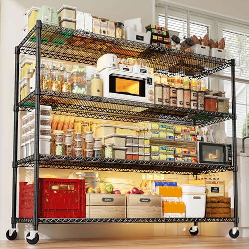 REIBII Extra-Wide 60"W 4-Tier Wire Shelving with Wheels, 2399lbs for Garage - size: 4-Tier,60" W X 65.5" H X 18" D