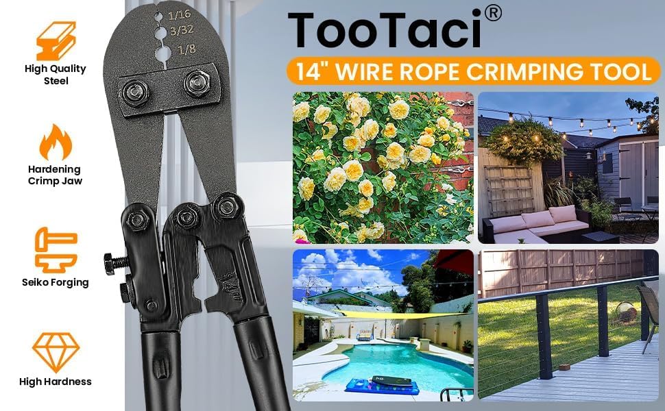 TooTaci Wire Rope Crimping Tool, 14 inch Wire Rope Swaging Tool