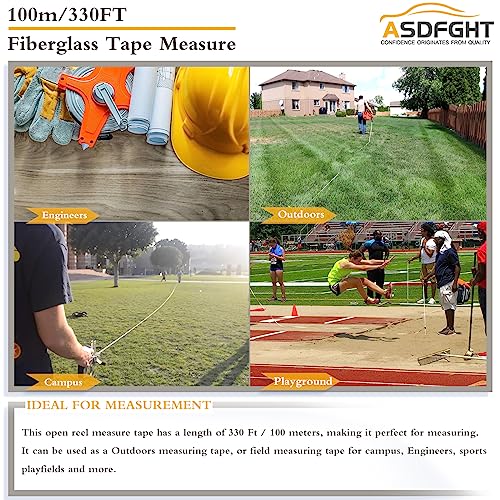 Open Reel Tape Measure 330 Feet, Fiberglass Tape Measure, Yard Measuring Tape Fit for Sports Field, Outdoor, Engineer,Track, Durable Dual-Sided Measuring Reel with Feet and Meters (1/2') - size: 100 m